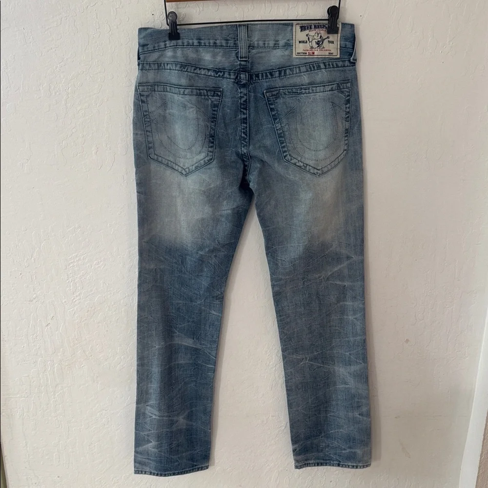 True Religion Washed Denim Slim Jeans Size 34 Inseam 34